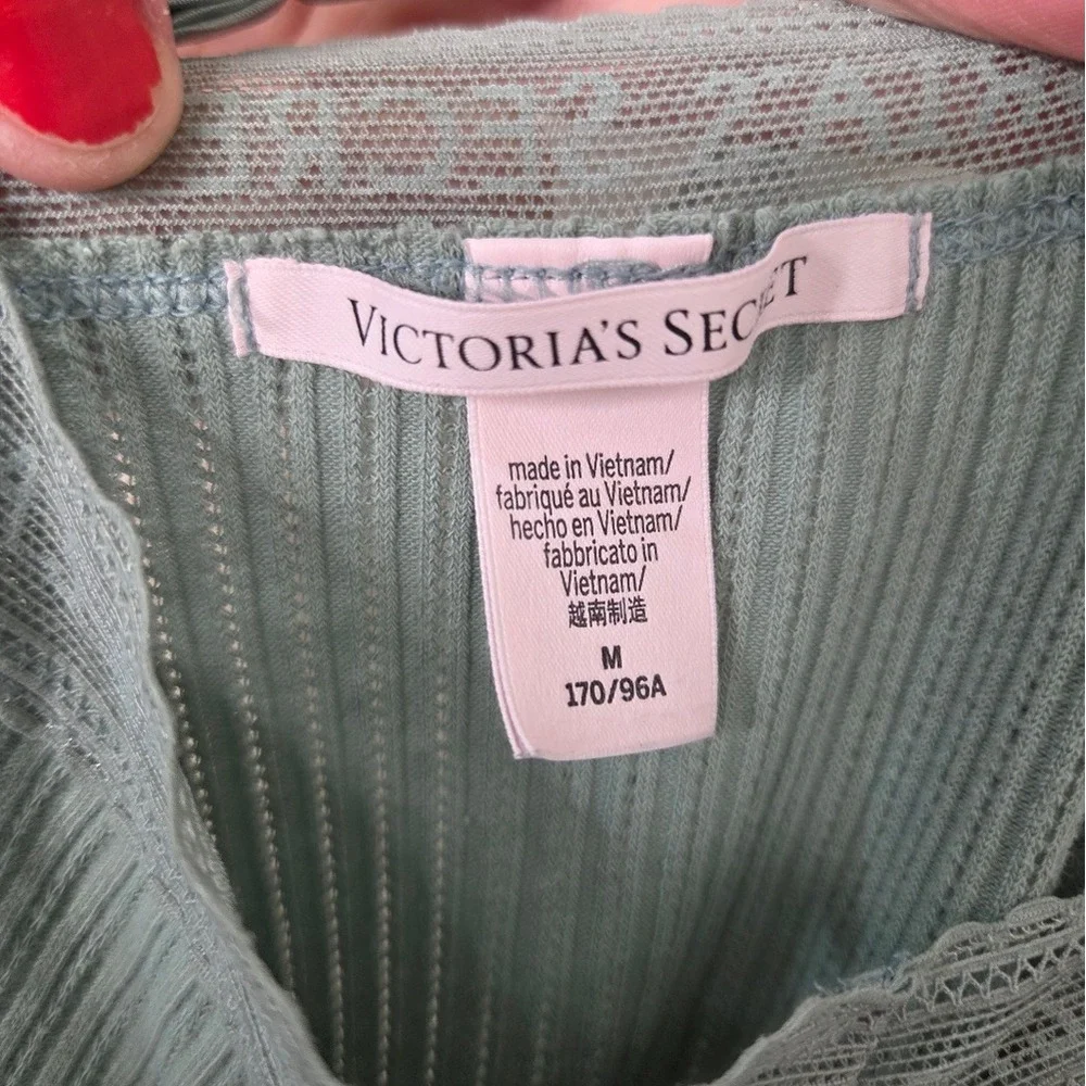 Victoria's Secret Light Sea Green Ribbed Lace Tank Top Sleepwear Nightgown Dress
